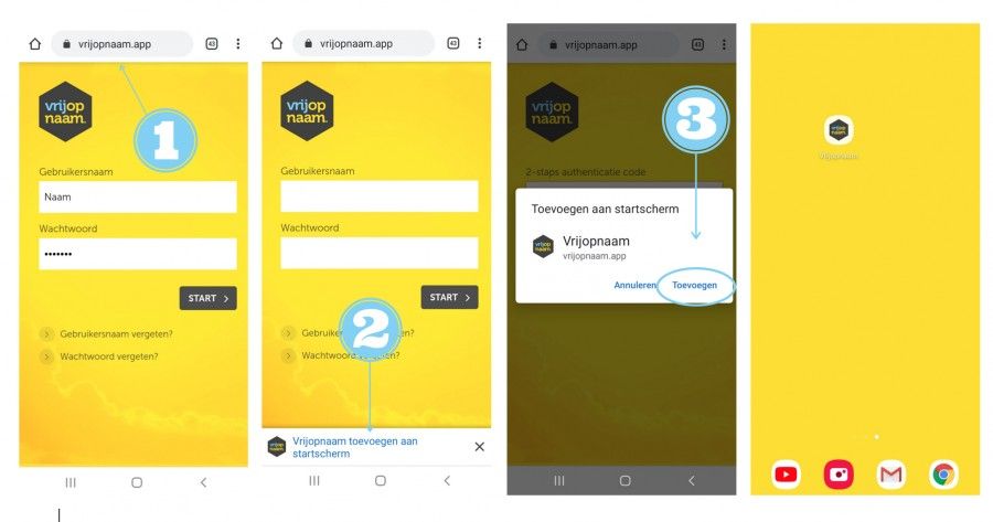 How to - snelkoppeling Vrijopnaam-app voor Android appartaat